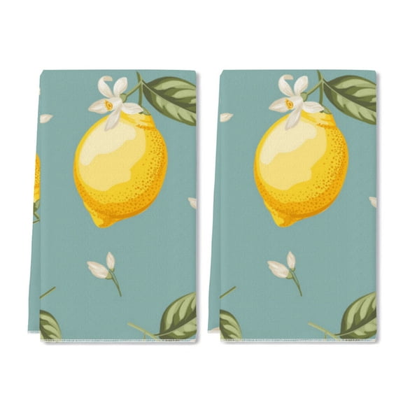 Eveokoki 2 Pcs Kitchen Towels Lemons Kitchen Dish Towels Kitchen Dish Cloths Fast Drying Kitchen Rug Kitchen Decor for Home Cleaning Cooking Baking, 16 x 24 Inch