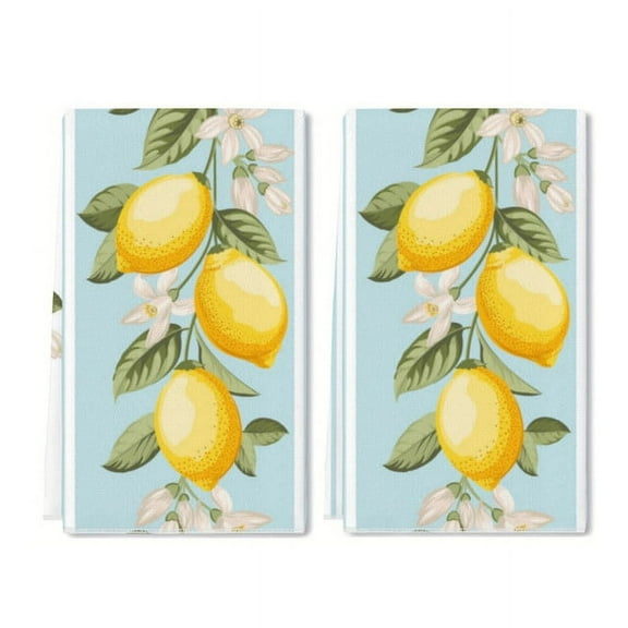 Eveokoki 2 Pcs Kitchen Towels Lemons Kitchen Dish Towels Kitchen Dish Cloths Fast Drying Kitchen Rug Kitchen Decor for Home Cleaning Cooking Baking, 16 x 24 Inch