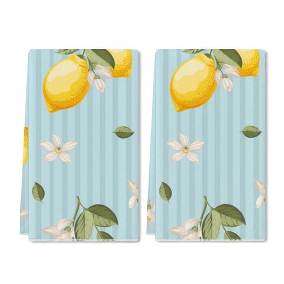 Eveokoki 2 Pcs Kitchen Towels Lemons Kitchen Dish Towels Kitchen Dish Cloths Fast Drying Kitchen Rug Kitchen Decor for Home Cleaning Cooking Baking, 16 x 24 Inch