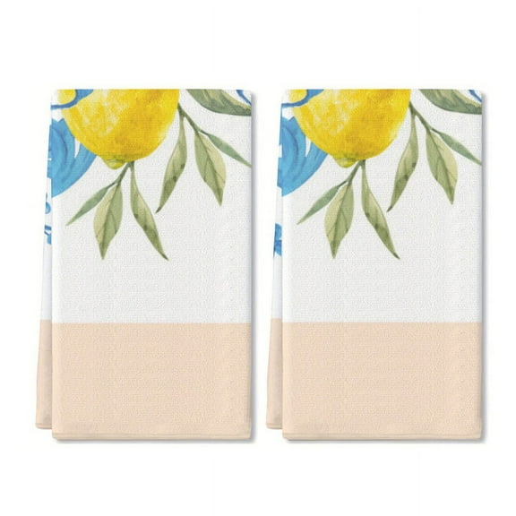 Eveokoki 2 Pcs Kitchen Towels Lemons Kitchen Dish Towels Kitchen Dish Cloths Fast Drying Kitchen Rug Kitchen Decor for Home Cleaning Cooking Baking, 16 x 24 Inch