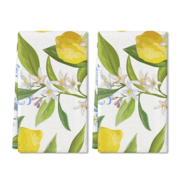 Eveokoki 2 Pcs Kitchen Towels Lemons Kitchen Dish Towels Kitchen Dish Cloths Fast Drying Kitchen Rug Kitchen Decor for Home Cleaning Cooking Baking, 16 x 24 Inch