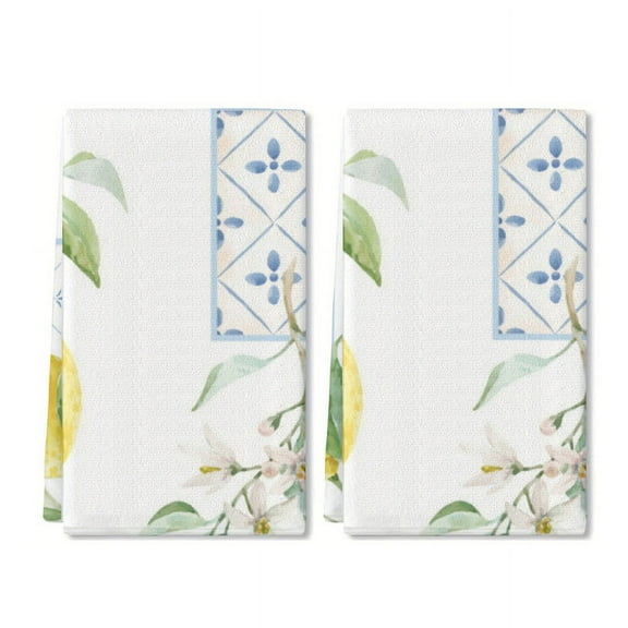 Eveokoki 2 Pcs Kitchen Towels Lemons Kitchen Dish Towels Kitchen Dish Cloths Fast Drying Kitchen Rug Kitchen Decor for Home Cleaning Cooking Baking, 16 x 24 Inch
