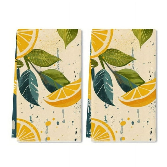 Eveokoki 2 Pcs Kitchen Towels Lemons Kitchen Dish Towels Kitchen Dish Cloths Fast Drying Kitchen Rug Kitchen Decor for Home Cleaning Cooking Baking, 16 x 24 Inch