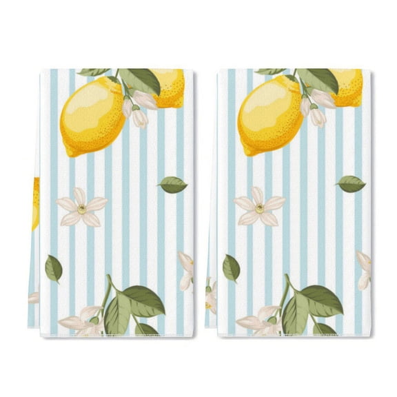 Eveokoki 2 Pcs Kitchen Towels Lemons Kitchen Dish Towels Kitchen Dish Cloths Fast Drying Kitchen Rug Kitchen Decor for Home Cleaning Cooking Baking, 16 x 24 Inch