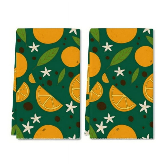 Eveokoki 2 Pcs Kitchen Towels Orange Juicy Fruits Leaves Dish Towel Fruit Hand Towels Decorative Tea Towels for Lemon Kitchen Decor Absorbent with Hanging Loop for Bathroom Home Housewarming Gift