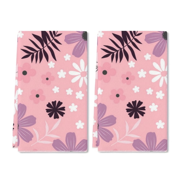 Eveokoki 2 Pcs Kitchen Towels Pink Flourish Field Flowers Kitchen Dish Towels Kitchen Dish Cloths Fast Drying Kitchen Decor for Home Cooking Baking, 16 x 24 Inch
