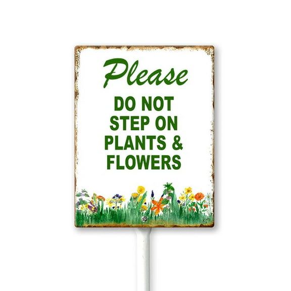 Eveokoki 4.6x6 Inch Please Do Not Step On Plants & Flowers Aluminum Lawn Sign Stand Yard Sign With Metal Stakes Kit Outside Garden Grass Farm Signs Outdoor Decorations