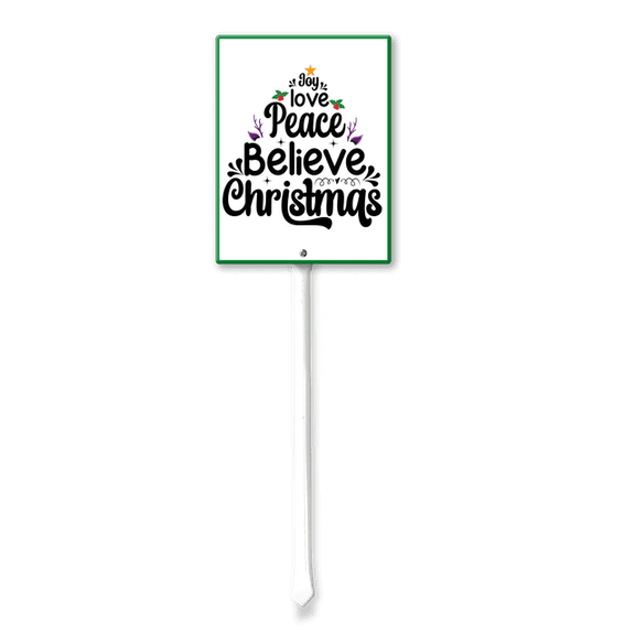 Eveokoki 4.6x6Inch Christmas Direction Sign Yard Stake, Joy Love Peace Believe Christmas Garden Stake Wall Ornament Decor for Lawn Outdoor Holiday Decorations Outdoor Display