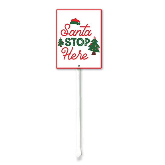 Eveokoki 4.6x6Inch Christmas Direction Sign Yard Stake, Santa Stop Here Garden Stake Wall Ornament Decor for Lawn Outdoor Holiday Decorations Outdoor Display