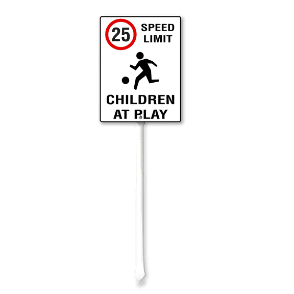 Eveokoki 5km Speed Limit Children At Play Safety Signs for Street with Stakes, 4.6"x6" Aluminum Caution Kids Playing Traffic Crossing Sign
