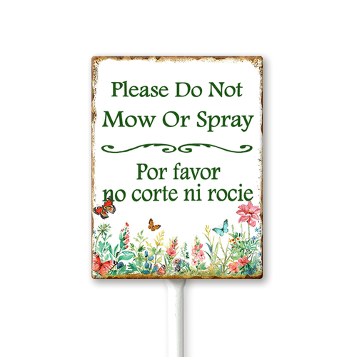 Eveokoki (7X8.8) IN Please Do Not Mow Or Spray Yard Sign With Metal Stake Lawn Sign Stand Outside Garden Farm Tin Signs Wildflowers Butterfly Outdoor Fence Retro Decorations