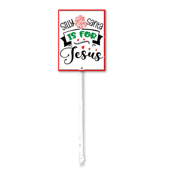 Eveokoki 7x8.8Inch Christmas Direction Sign Yard Stake, Silly Santa Is For Jesus Garden Stake Wall Ornament Decor for Lawn Outdoor Holiday Decorations Outdoor Display