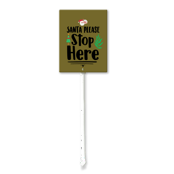 Eveokoki 8x12Inch Christmas Direction Sign Yard Stake, Santa Please Stop Here Garden Stake Wall Ornament Decor for Lawn Outdoor Holiday Decorations Outdoor Display