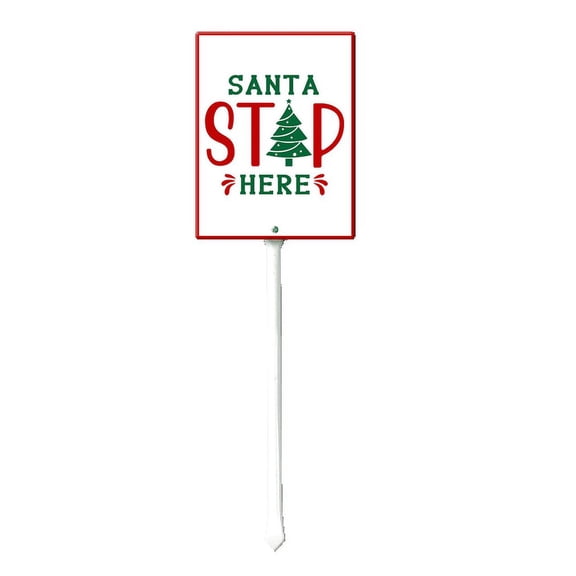 Eveokoki 8x12Inch Christmas Direction Sign Yard Stake, Santa Stop Here Garden Stake Wall Ornament Decor for Lawn Outdoor Holiday Decorations Outdoor Display