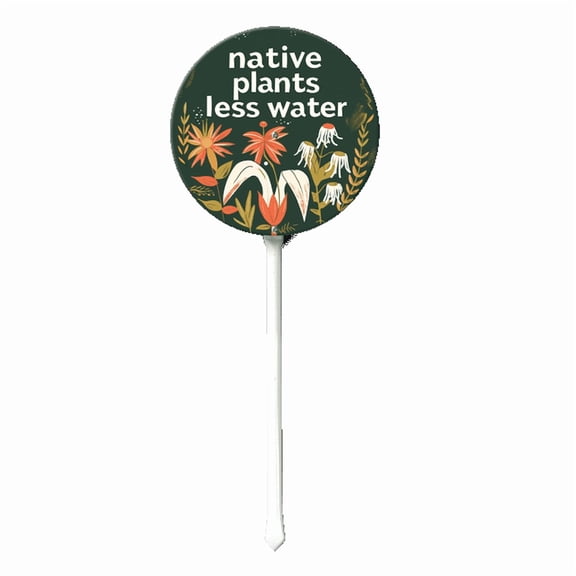 Eveokoki 9.2x9.2 Inch Native Plants Less Water Round Lawn Yard Metal Sign Aluminum Stakes Sign Waterproof Road Decor Decoration Outdoor Use