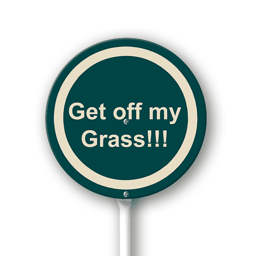 Eveokoki 9.2x9.2 Inch Round Get Off My Grass Lawn Round Yard Metal Sign Aluminum Stakes Sign Waterproof Road Decoration For Outdoor Use