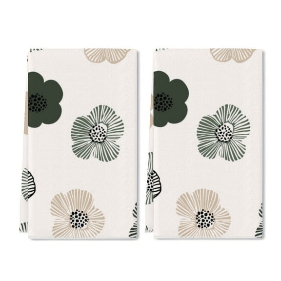 Eveokoki Abstract Simple Flowers Kitchen Dish Towel Set of 2, Floral Ultra Absorbent Hand Drying Baking Cooking Cloth, Spring Seasonal Decor Home Decorations 16 x 24 Inch