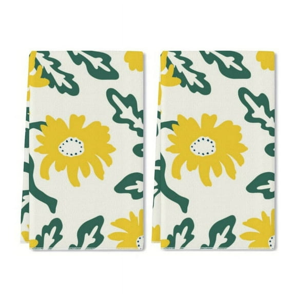 Eveokoki African Daisy Flower Kitchen Dish Towel Set of 2, Floral Ultra Absorbent Hand Drying Baking Cooking Cloth, Spring Seasonal Decor Home Decorations 16 x 24 Inch