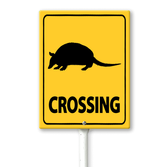Eveokoki Armadillo Crossing Sign with Metal Stake -4.6x6inch Lawn Sign Sturdy Aluminum Sign for Outdoor Use Waterproof Sign Outdoor Decor for Lawn Yard Garden