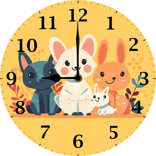 Eveokoki Baby Animals Wall Clock Funny Nursery Wood Clock 10inch Silent Non-Ticking Quartz Battery Operated for Living Room Kitchen Bedroom Housewarming