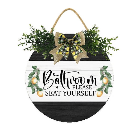 Eveokoki Bathroom Please Seat Yourself Signs Decor - 12" Round Farmhouse Bathroom Wall Decor Art, Apartment Decor Accessories, Wooden Door Hanging Sign for Guest, Half Bath or Restroom