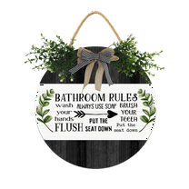 Eveokoki Bathroom Rules Sign For Bathroom Door,Rustic Round Wooden Wreath,Funny Bath Signs For Door,Farmhouse Restroom Signs Decor 12 Inch