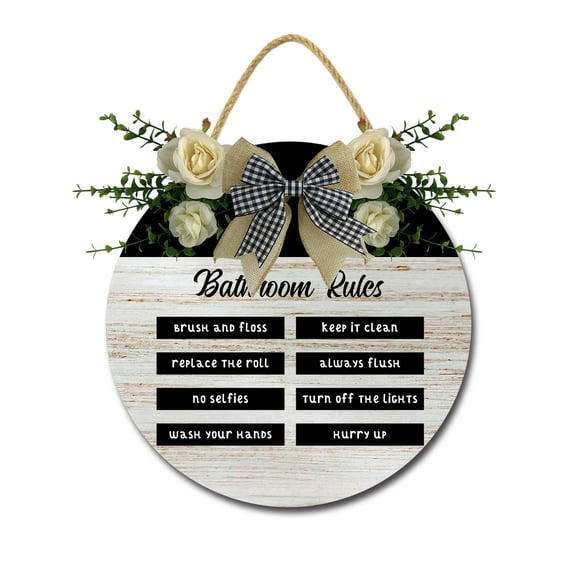 Eveokoki Bathroom Rules Signs for Bathroom Decor- Modern Farmhouse Bathroom Decor Wall Art- Funny Bathroom Wooden Sign Home Décor,12In