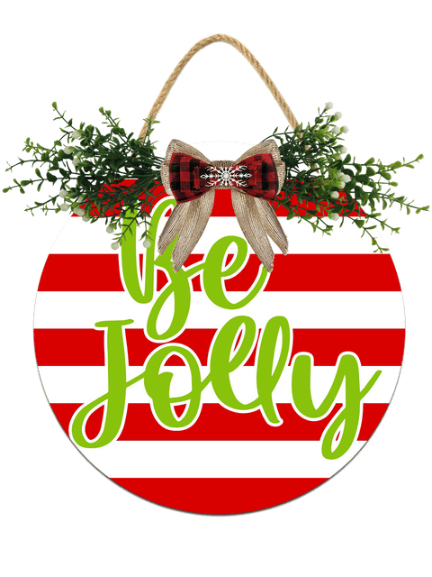 Eveokoki Be Jolly Door Hanging Sign 12 inch Wooden Wall Sign, Rustic Holiday Wreath Decor for Front Door Porch Home Window Wall Farmhouse Decorations