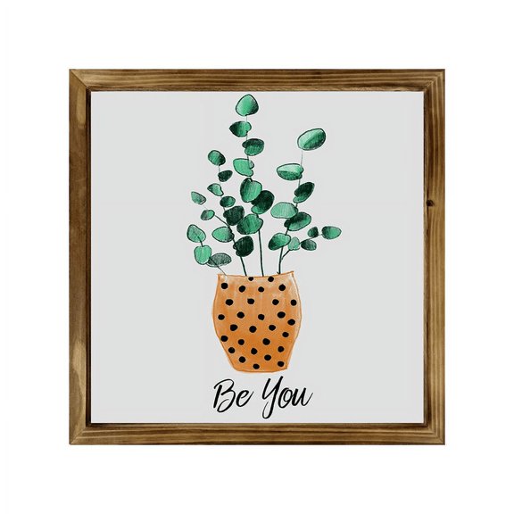 Eveokoki Be You Square Rustic Wood Signs,Vintage Wooden Farmhouse Plaque, Large Wood Framed Wall Hanging Decor 16"