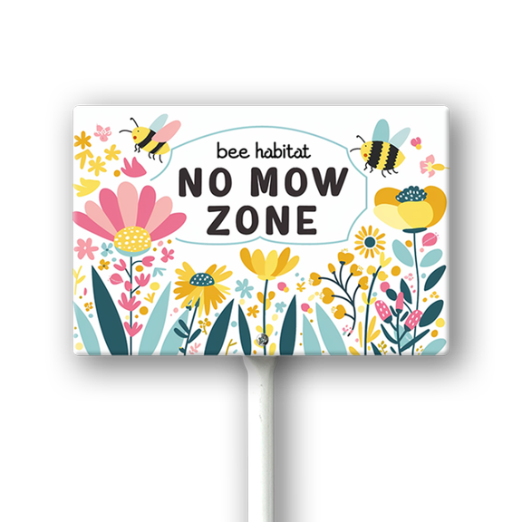 Eveokoki Bee Habitat No Mow Zone Sign with Metal Stake 8 x 12 Inches No Mow May Yard Sign No Mow Signs Aluminum Garden Signs Outdoor for Lawn Yard Garden Decor, Easy to Install