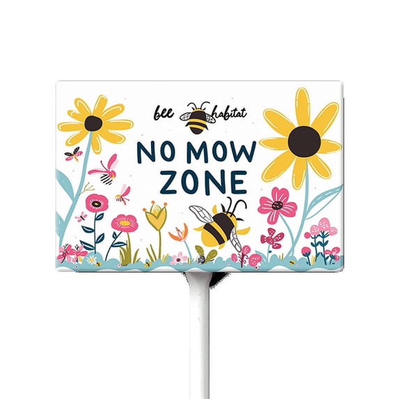 Eveokoki Bee Habitat No Mow Zone Sign with Metal Stake 8 x 12 Inches No Mow May Yard Sign No Mow Signs Aluminum Garden Signs Outdoor for Lawn Yard Garden Decor, Easy to Install