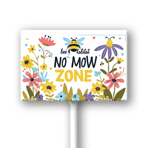 Eveokoki Bee Habitat No Mow Zone Sign with Metal Stake 8 x 12 Inches No Mow May Yard Sign No Mow Signs Aluminum Garden Signs Outdoor for Lawn Yard Garden Decor, Easy to Install