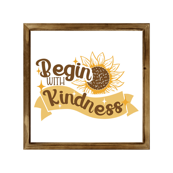 Eveokoki Begin With Kindness Sign 16 Inch, Rustic Farmhouse Decor for the Home Sign, Wall Decorations, Modern Farmhouse Wall Decor, Rustic Wall Hanging Sign with Solid Wood Frame