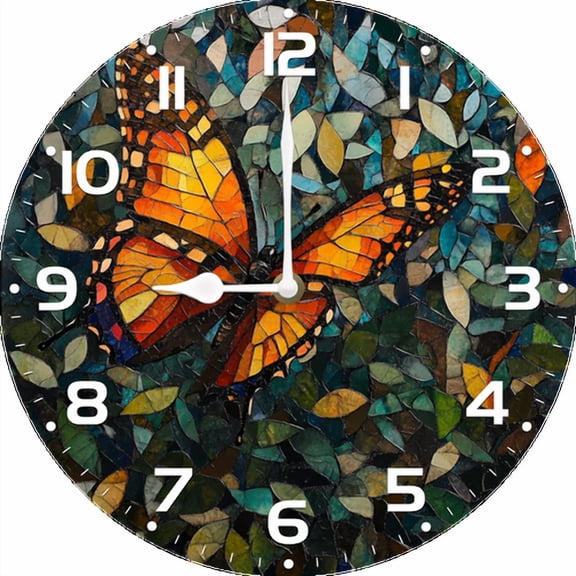 Eveokoki Butterfly Fluttering Among Murmuring Leaves Wall Clock 10 Inch Silent Battery Operated Elegant Clocks for Living Room Decor, Kitchen Office Dining Room Bedroom School Classroom Kids Room