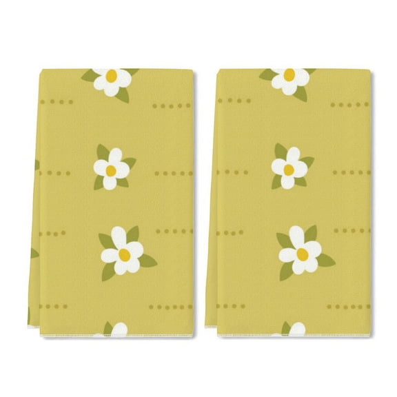Eveokoki Cartoon Daisy Flowers Kitchen Dish Towel Set of 2, Floral Ultra Absorbent Hand Drying Baking Cooking Cloth, Spring Seasonal Decor Home Decorations 16 x 24 Inch