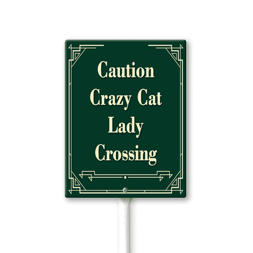 Eveokoki Caution Crazy Cat Lady Crossing Sign With Metal Stake Slow Down Sign For Neighborhoods Yard Farm Aluminium 7x8.8inch Farm Decorations Garden Lawn Walkway Decorations Animal Signs