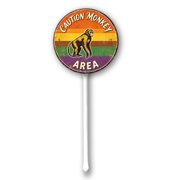 Eveokoki Caution Monkey Area Vintage Aluminum Sign - 9.2x9.2 Inch Retro Wildlife Warning Decor for Yard, Garden, and Outdoor Pathways