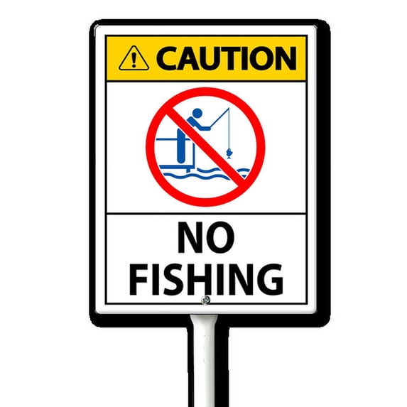 Eveokoki Caution No Fishing Yard Sign with Stake 4.6x6inch Yard Decoration Rustproof Outdoor Aluminum Sign for Yard Garden Lawn Street Outdoor