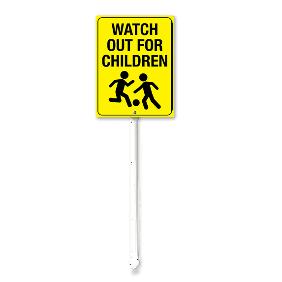 Eveokoki Children At Play Safety Signs for Street with Stakes, 7"x8.8" Aluminum Caution Kids Playing Traffic Crossing Sign