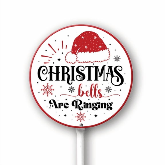 Eveokoki Christmas Decorations Outdoor Yard Sign Christmas Bells Are Ringing Aluminum Signs with Stakes for Winter Holiday Outside Yard Pathway Lawn Decor Supplies 9.2Inch