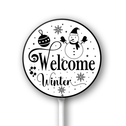 Eveokoki Christmas Decorations Outdoor Yard Sign Welcome Winter Aluminum Signs with Stakes for Winter Holiday Outside Yard Pathway Lawn Decor Supplies 9.2Inch
