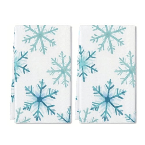 Eveokoki Christmas Kitchen Towels Set of 2,Frozen Winter Snow Dish Towels 16x24 Inch Drying Dishcloth,Farmhouse Winter Home Decoration