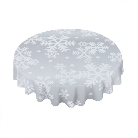 Eveokoki Christmas Tablecloth Round 60 Inch Silver Christmas Snowflakes Washable Wrinkle Stain-Resistant Polyester Table Cloth Indoor Winter Decorations for Home Kitchen Dinning Party Holiday