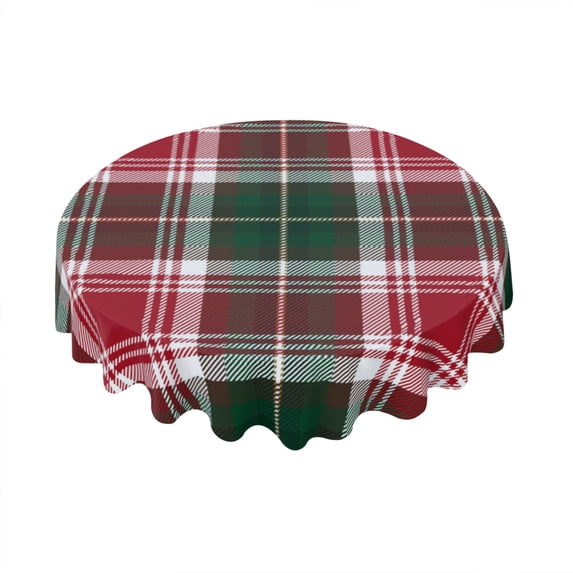 Eveokoki Christmas Tartan Plaid Round Tablecloths 60 Inch Holiday Tablecloth Decor Autumn Winter Table Cloth Polyester Fabric Season Outside Table Cover for Kitchen Outdoor Indoor Party