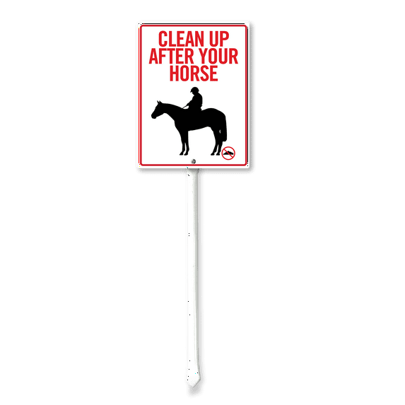 Eveokoki Clean Up After Your Horse Yard Sign with Metal Stake Aluminum No Poop Yard Signs for House Lawn, Protect Your Grass & Property 7x8.8 inches