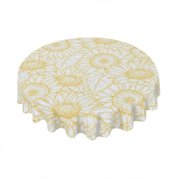 Eveokoki Colorful Tablecloth Round 60 Inches Tablecloth Waterproof Polyester Washable Table Cover with Sunflower Line Design Table Cloth for Kitchen Dining Room Picnic Patio Party