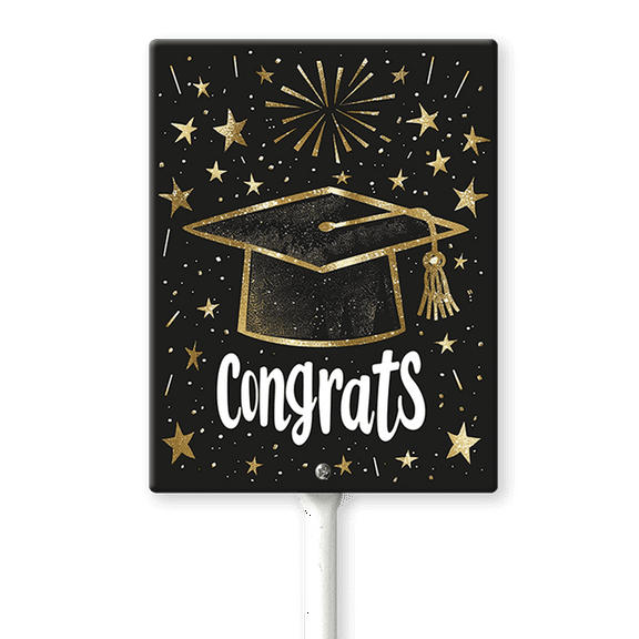 Eveokoki Congrats Decorative Signage, 4.6x6 Inch Aluminum Graduation Lawn Sign with Stakes, Waterproof for Outdoor Garden Decorations Supplies