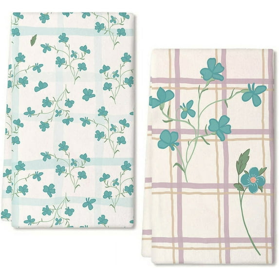 Eveokoki Cottagecore Plaid Gingham Kitchen Dish Towels, 16 x 24 Inch Seasonal Spring Summer Ultra Absorbent Drying Cloth Tea Towels for Cooking Baking Set of 2