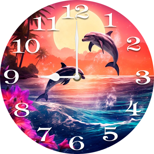 Eveokoki Cute Dolphins Jumping From Water Sunset Wall Clock Funny Nursery Wood Clock 10inch Silent Non-Ticking Quartz Battery Operated for Living Room Kitchen Bedroom Housewarming