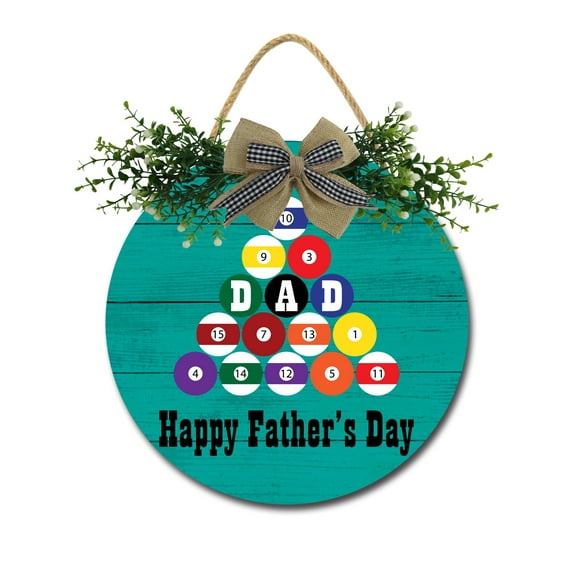 Eveokoki Dad Happy Fathers Day Wooden Front Door Sign Rustic Round Wreath Wall Hanger Porch Decor Spring and Summer Farmhouse Decoration Housewarming Gift 12 Inches